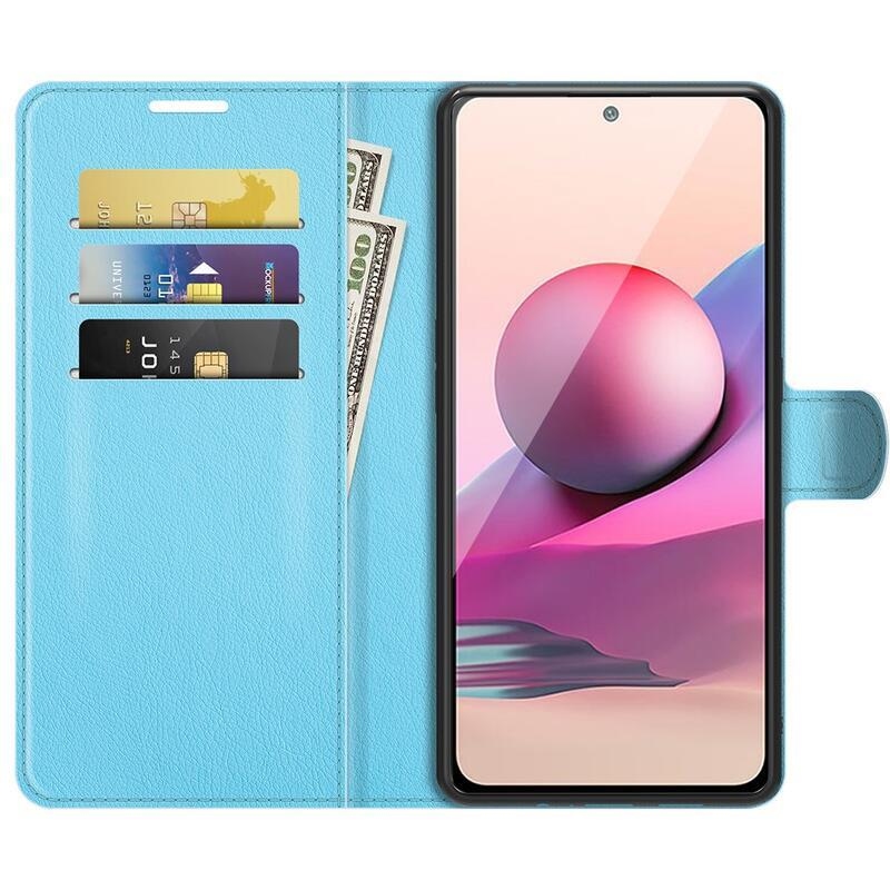 Osztott PU bőr pénztárca tok Xiaomi Redmi Note 10 4G/Redmi Note 10S/Poco M5s - kék