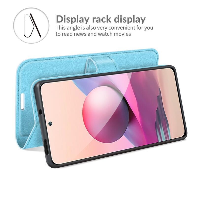 Osztott PU bőr pénztárca tok Xiaomi Redmi Note 10 4G/Redmi Note 10S/Poco M5s - kék