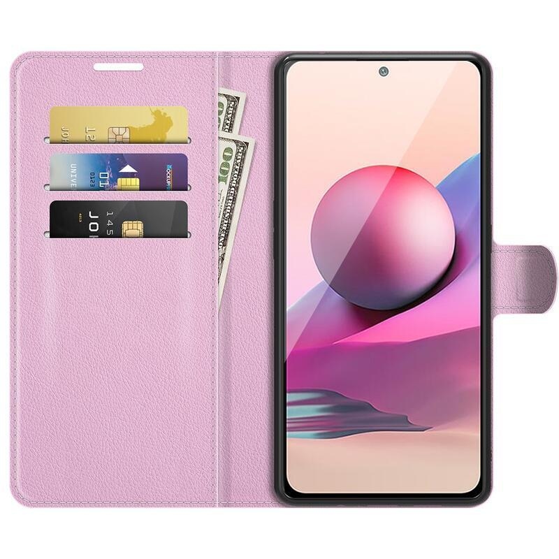 Osztott PU bőr pénztárca tok Xiaomi Redmi Note 10 4G/Redmi Note 10S/Poco M5s - rózsaszínű
