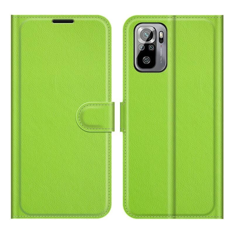 Osztott PU bőr pénztárca tok Xiaomi Redmi Note 10 4G/Redmi Note 10S/Poco M5s - zöld