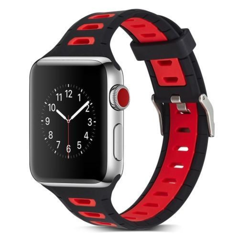 Sportos szilikon szíj az Apple Watch 38mm-es órájához - fekete és piros színben