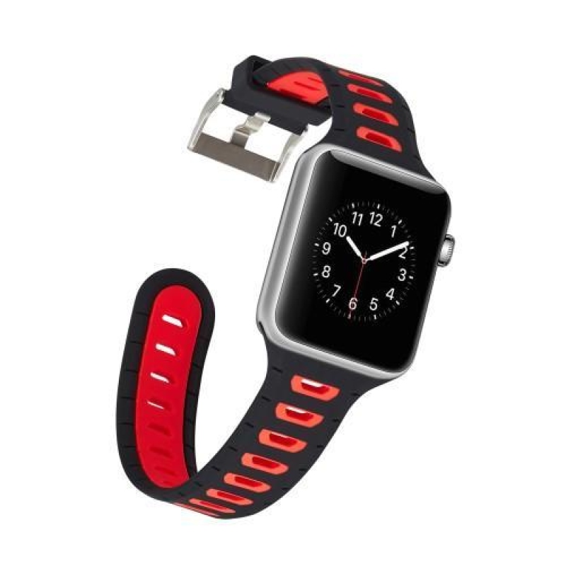 Sportos szilikon szíj az Apple Watch 38mm-es órájához - fekete és piros színben
