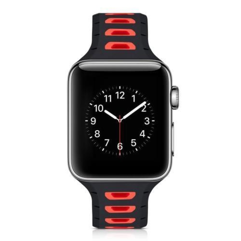 Sportos szilikon szíj az Apple Watch 38mm-es órájához - fekete és piros színben