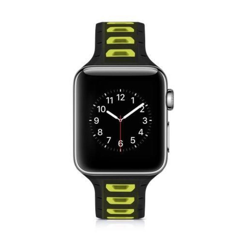 Sportos szilikon szíj Apple Watch 38mm-es órához - fekete és sárgászöld színben
