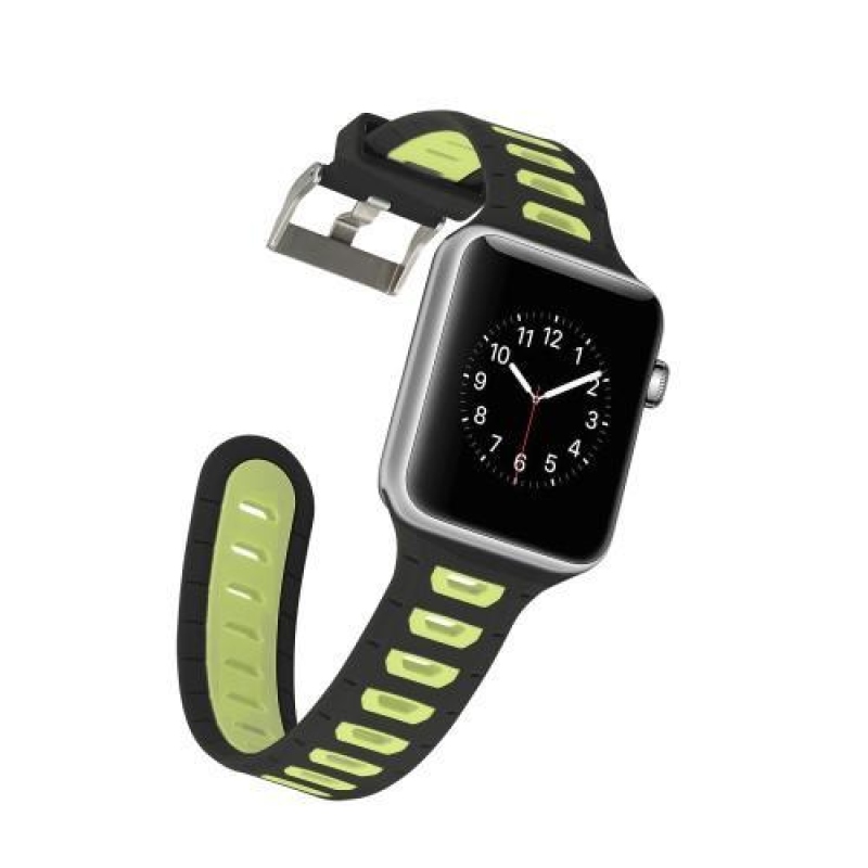 Sportos szilikon szíj Apple Watch 38mm-es órához - fekete és sárgászöld színben