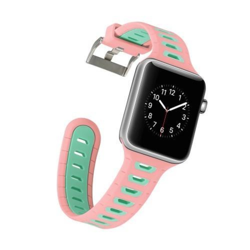 Sportos szilikon szíj Apple Watch 38mm-es órához - rózsaszín és zöld