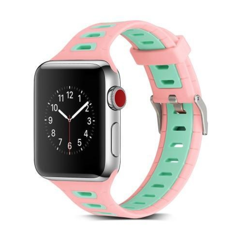 Sportos szilikon szíj Apple Watch 38mm-es órához - rózsaszín és zöld