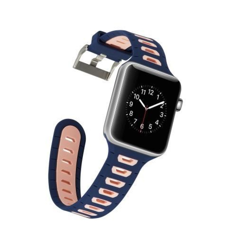 Sportos szilikon szíj Apple Watch 38mm-es órához - sötétkék és rózsaszín