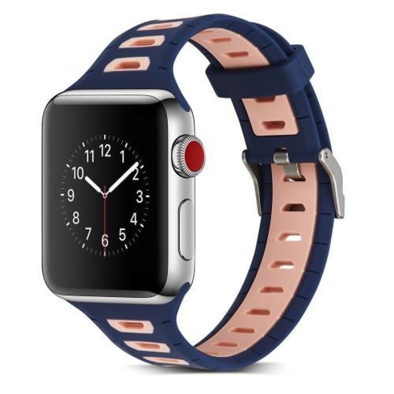 Sportos szilikon szíj Apple Watch 38mm-es órához - sötétkék és rózsaszín