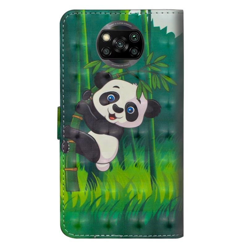 Nyomtatás PU bőr pénztárca tok Xiaomi Poco X3/X3 Pro - panda és bambusz