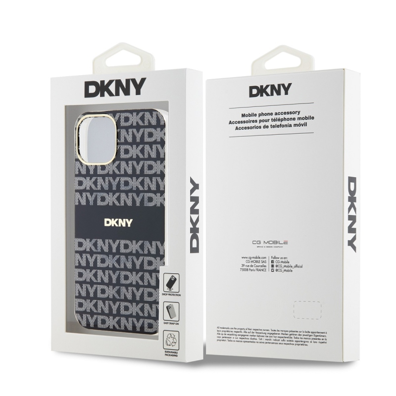 DKNY PC/TPU ismétlődő mintás tonális csíkos Magsafe hátlap iPhone 14-hez Fekete