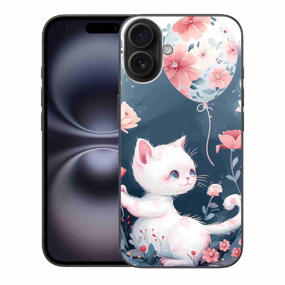 Gél borítás mmCase iPhone 16 Plus készülékhez - cica lufival