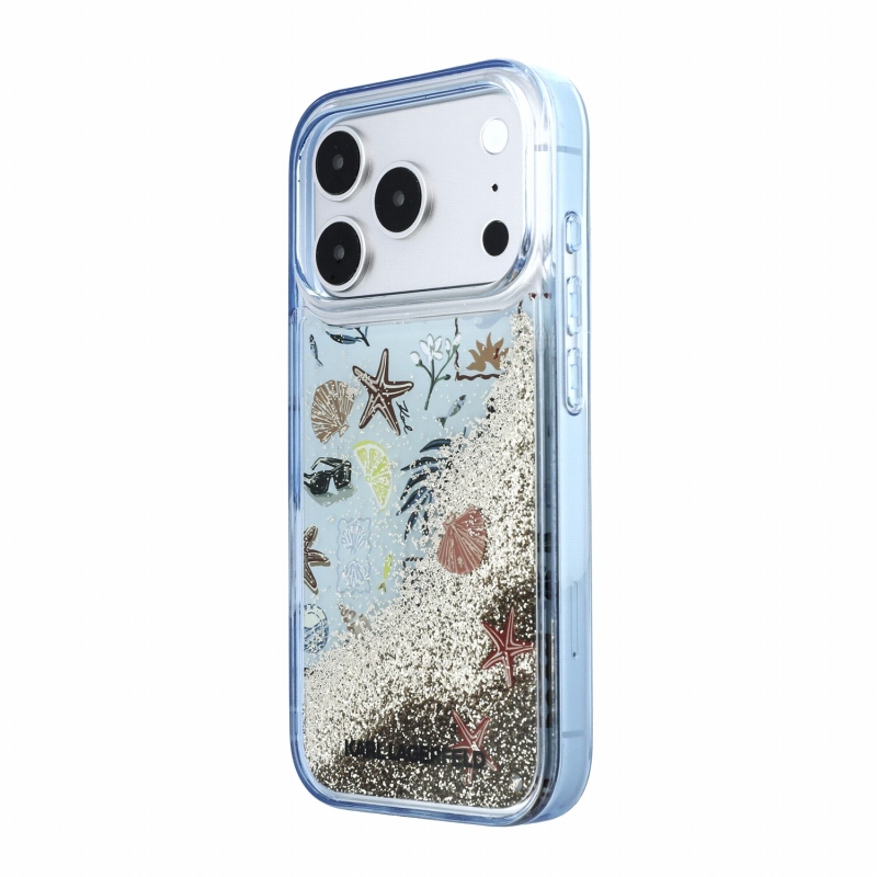 Karl Lagerfeld Liquid Glitter Beach hátsó tok iPhone 18 Pro Max-hoz, kék
