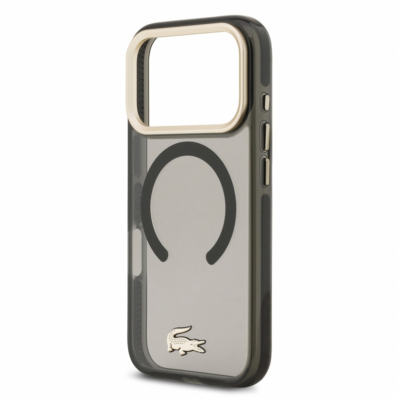Lacoste IML ütésálló Petit Pique arany logós MagSafe hátsó tok iPhone 18 Pro-hoz, fekete