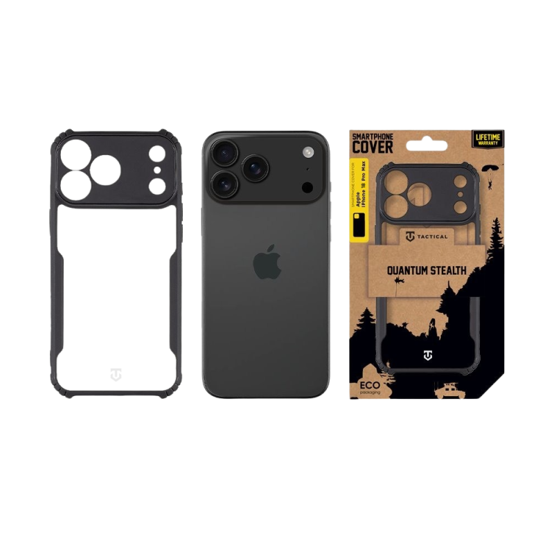 Tactical Quantum Stealth tok az Apple iPhone 18 Pro Max készülékhez, átlátszó/fekete