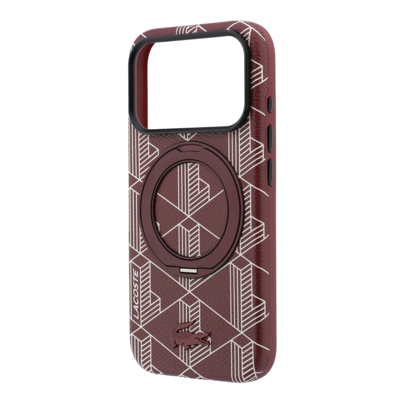 Lacoste PVC Semi Wrap Blend Ring Stand MagSafe hátsó tok iPhone 18 Pro-hoz, bordó