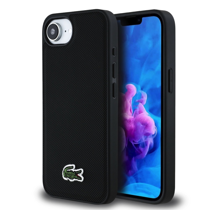 Lacoste Iconic Petit Pique Woven Logo MagSafe hátlapi borító iPhone 16e Fekete