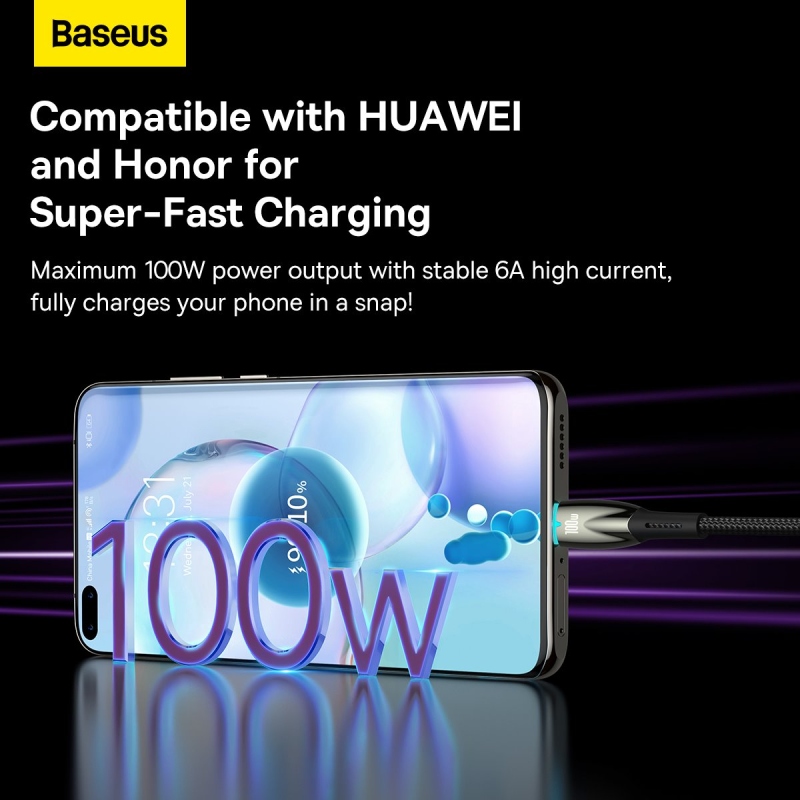 Baseus Glimmer sorozatú gyorstöltő adatkábel USB-A - USB-C 100W 1m Fekete