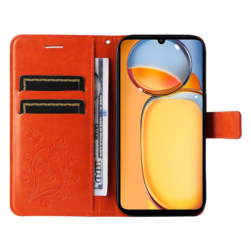 Nagy pillangó könyv tok Xiaomi Poco C65/Redmi 13C - narancssárga