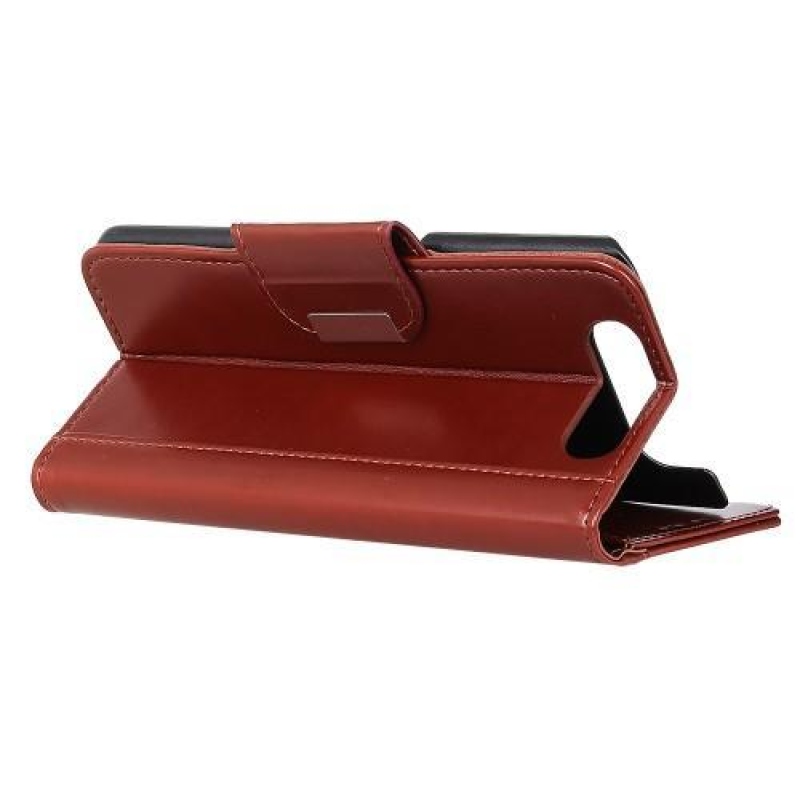 Állvány elegáns PU bőr pénztárca tok Samsung Galaxy A80-hoz - sötétbarna