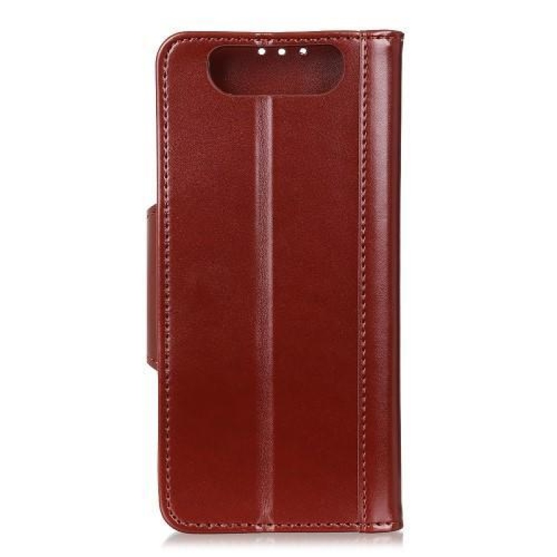 Állvány elegáns PU bőr pénztárca tok Samsung Galaxy A80-hoz - sötétbarna