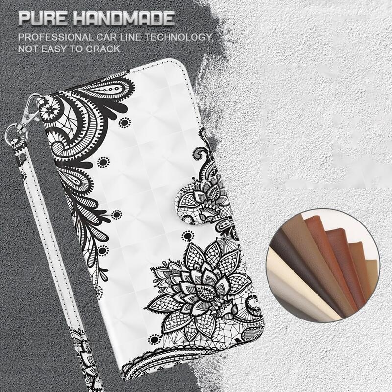 Nyomtatás PU bőr pénztárca tok Samsung Galaxy A03s (166.6 x 75.9 x 9.1mm) - csipkés virág