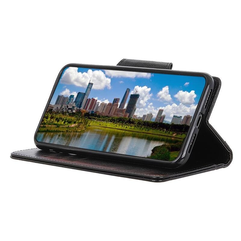 Állvány PU bőr pénztárca tok Samsung Galaxy A72 5G-hez - fekete