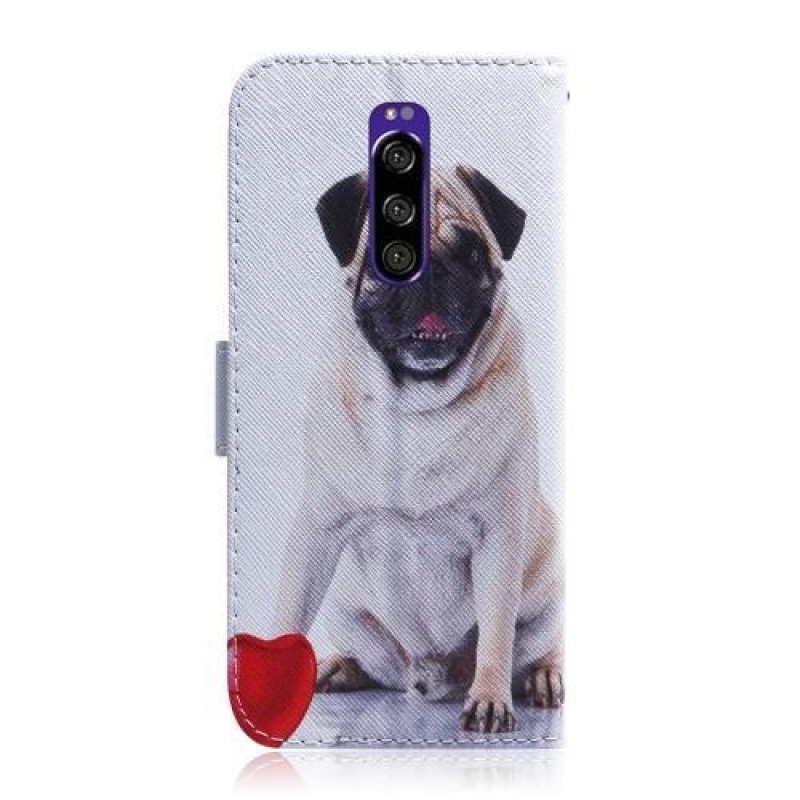 Állvány PU bőr pénztárca tok Sony Xperia 1 - kutyához