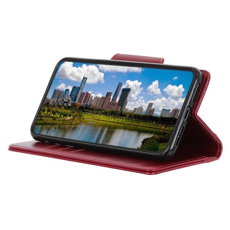 Állvány PU bőr pénztárca tok a Xiaomi Mi 11-hez - piros