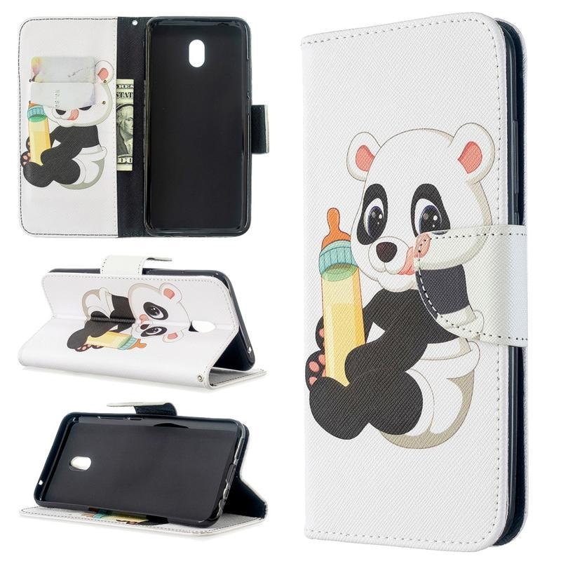 Állvány PU bőr pénztárca tok Xiaomi Redmi 8A - panda és palack