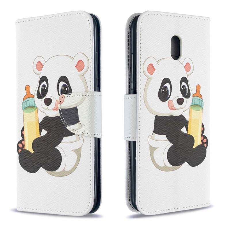 Állvány PU bőr pénztárca tok Xiaomi Redmi 8A - panda és palack