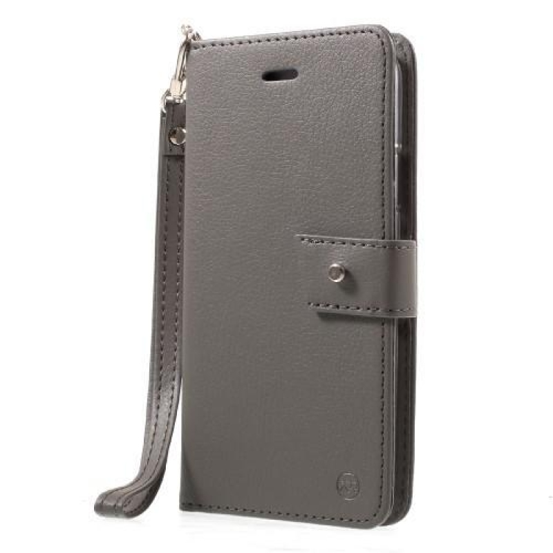 Állvány PU bőr tok csatos zárral iPhone X készülékhez - szürke