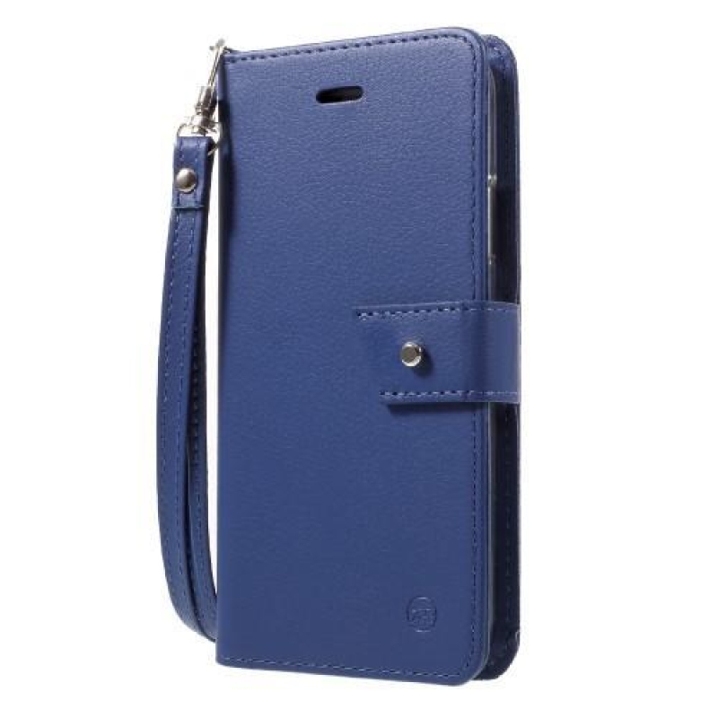 Állvány PU bőr tok csatos zárral iPhone X készülékhez - sötétkék