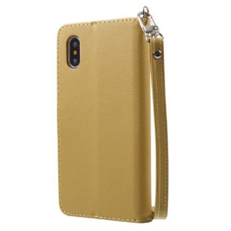 Állvány PU bőr tok csatos zárral iPhone X készülékhez - arany színű