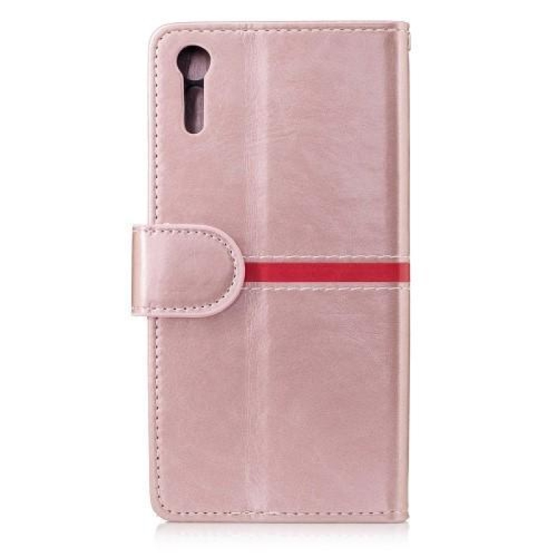 Standy PU bőr pénztárca tok Sony Xperia XZ-hez - rózsa arany