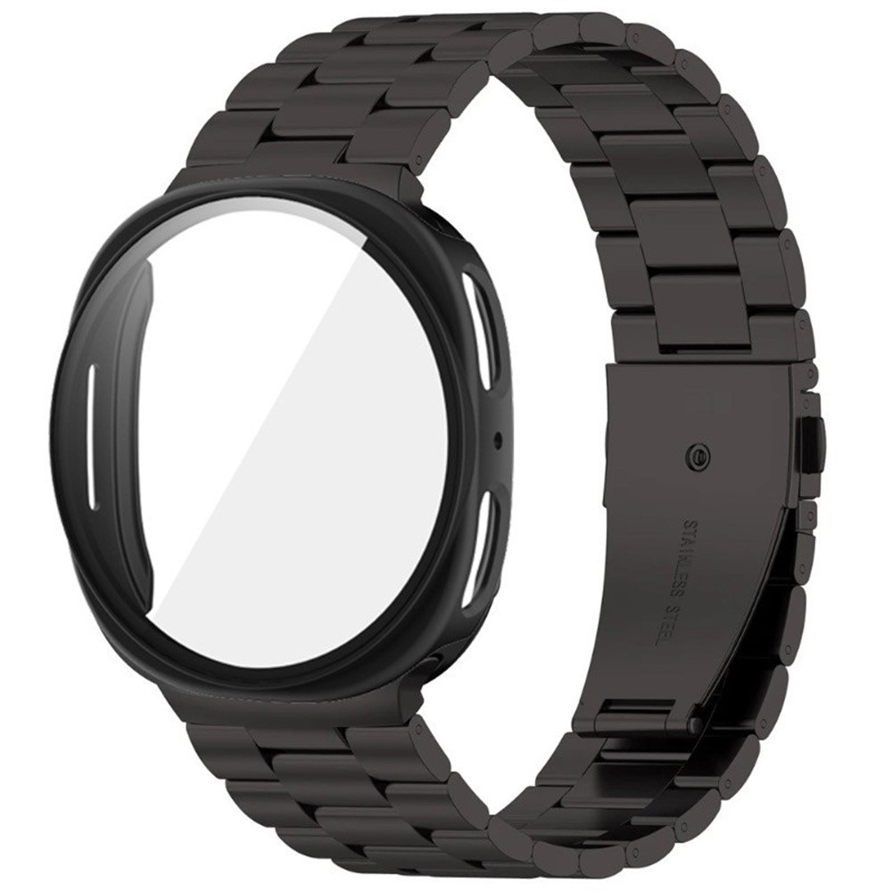 Steel rozsdamentes acél szíj + műanyag tok üveggel a Samsung Galaxy Watch9 40 mm-es/Watch8 40 mm-es modellekhez – fekete