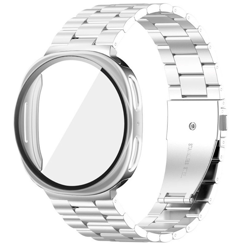 Steel rozsdamentes acél szíj + műanyag tok üveggel a Samsung Galaxy Watch9 40 mm-es/Watch8 40 mm-es modellekhez – ezüst színű