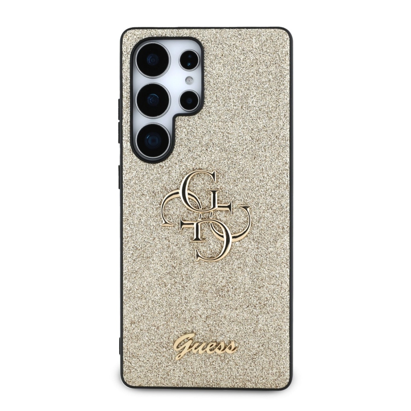 Guess PU Fixed Glitter 4G Metal Logo hátlap Samsung Galaxy S25 Ultra Gold számára