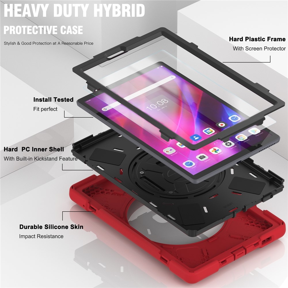 Pántos tartós tok kéztartóval és vállpánttal Lenovo Tab M10 Plus TB-X606F/X/V-hez - piros