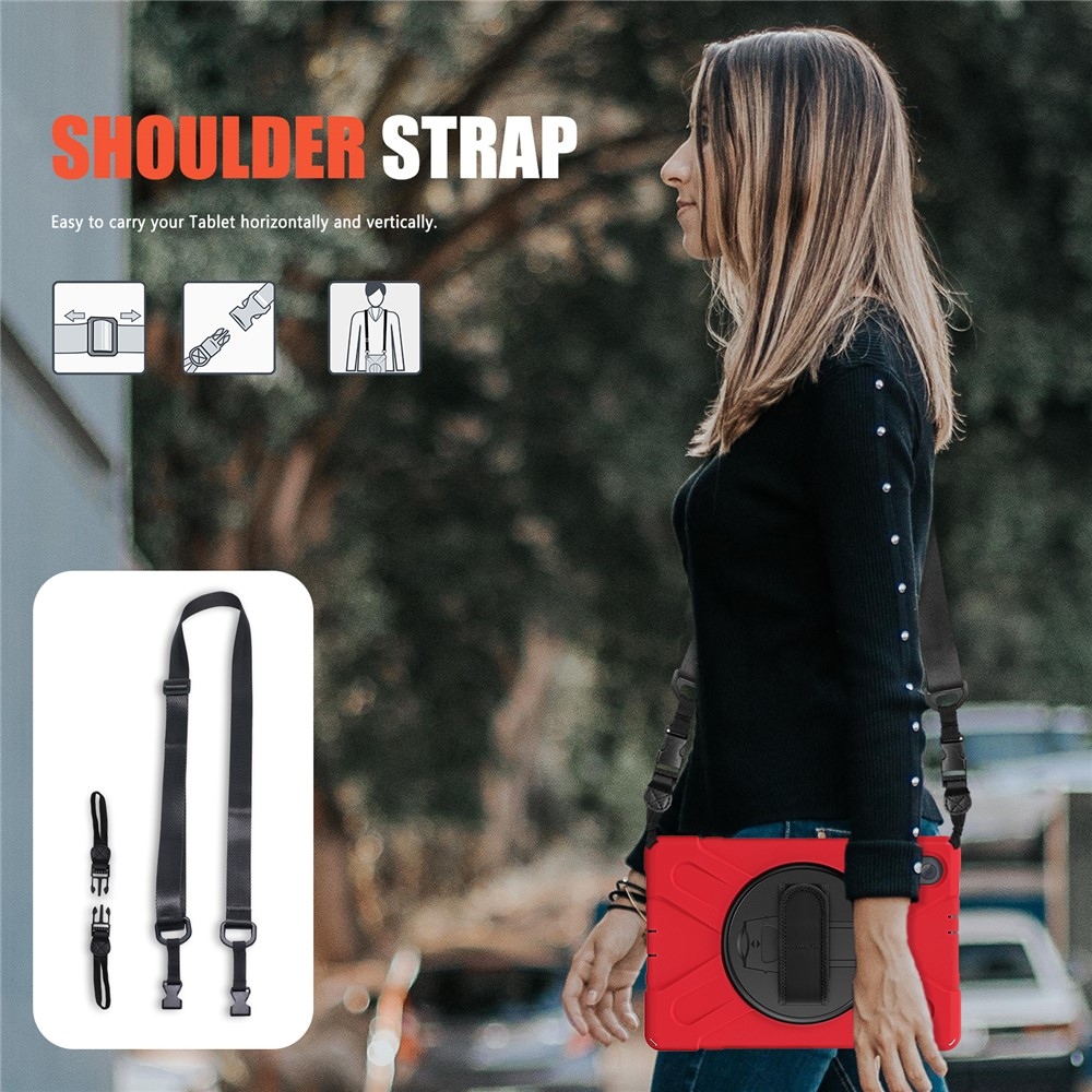 Pántos tartós tok kéztartóval és vállpánttal Lenovo Tab M10 Plus TB-X606F/X/V-hez - piros