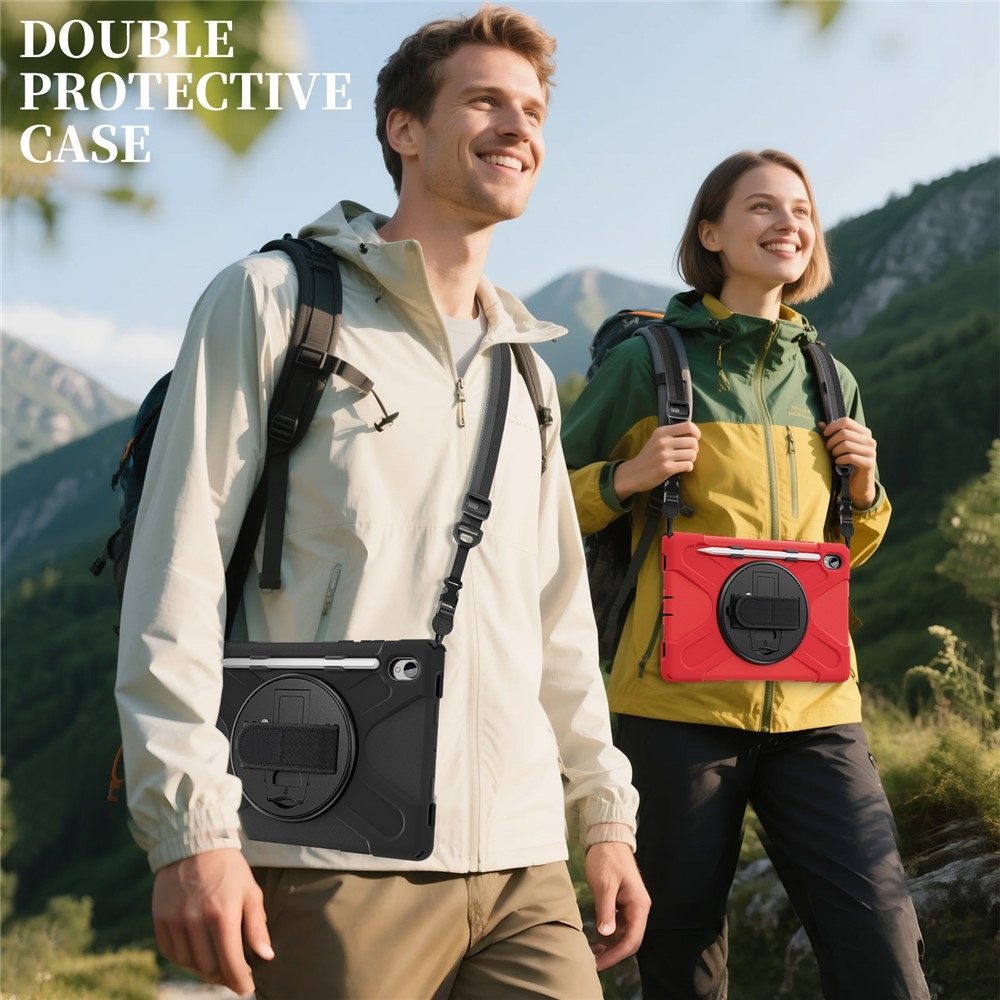 Strapabíró borító kéztartóval és vállpánttal Samsung Galaxy Tab S11 - piros