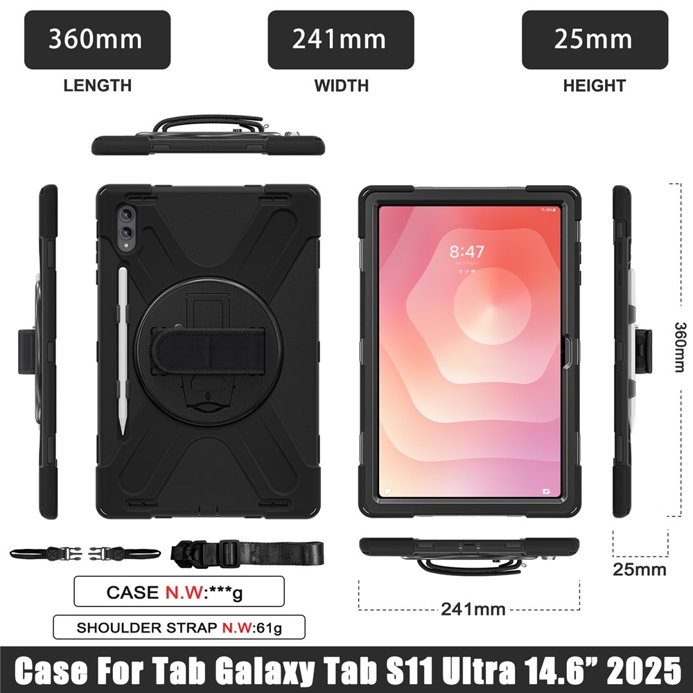 Strapabíró borító kézi tartóval és vállpánttal Samsung Galaxy Tab S11 Ultra - fekete