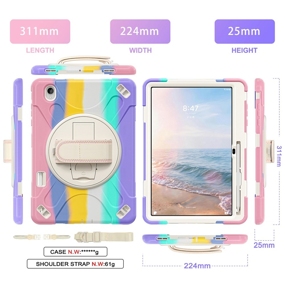 Strap strapabíró tok kézfogantyúval és vállpánttal a Samsung Galaxy Tab S12+ készülékhez – színes csíkokkal