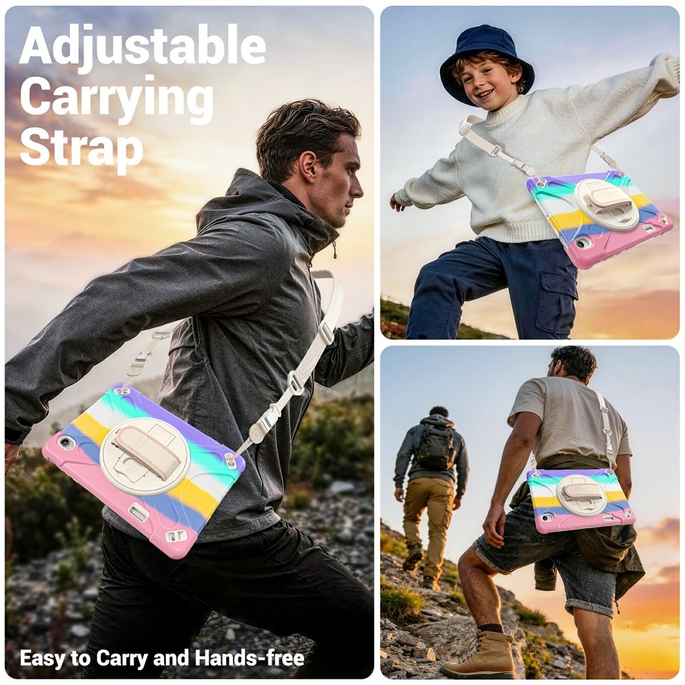 Strap strapabíró tok kézfogantyúval és vállpánttal a Samsung Galaxy Tab S12+ készülékhez – színes csíkokkal