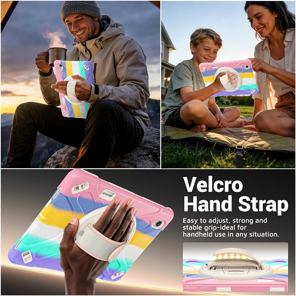 Strap strapabíró tok kézfogantyúval és vállpánttal a Samsung Galaxy Tab S12+ készülékhez – színes csíkokkal