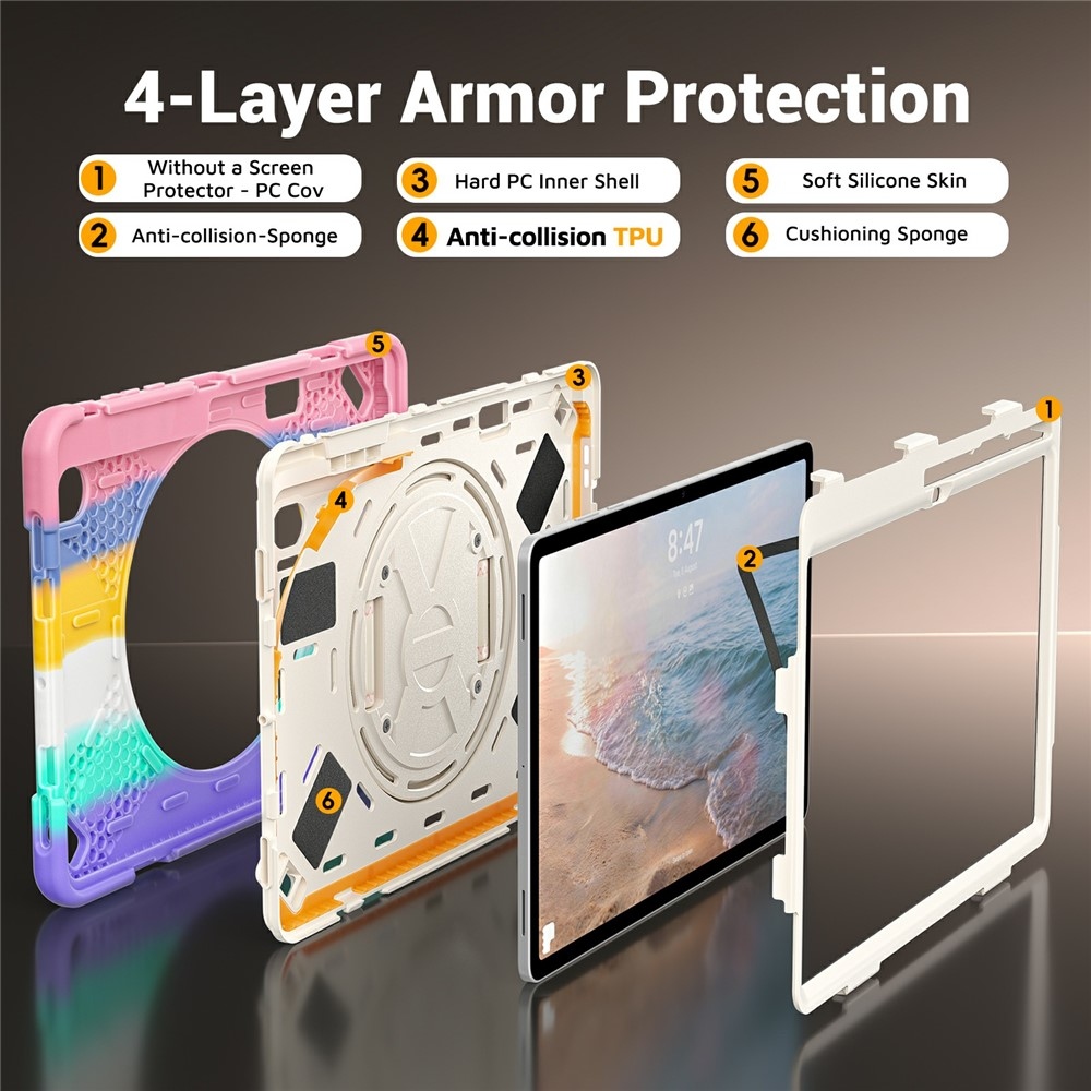 Strap strapabíró tok kézfogantyúval és vállpánttal a Samsung Galaxy Tab S12+ készülékhez – színes csíkokkal