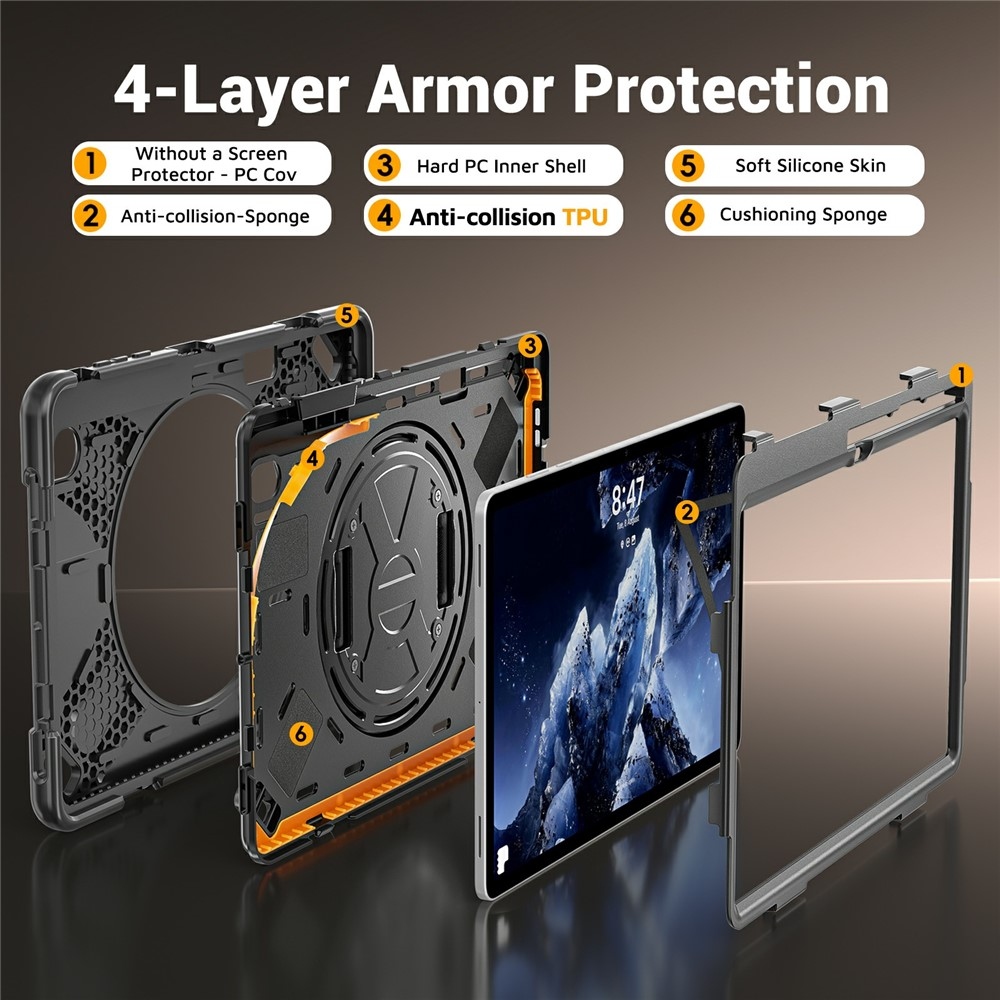 Strap strapabíró tok kézfogantyúval és vállpánttal a Samsung Galaxy Tab S12+ készülékhez – fekete
