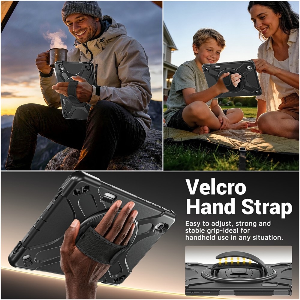 Strap strapabíró tok kézfogantyúval és vállpánttal a Samsung Galaxy Tab S12+ készülékhez – fekete