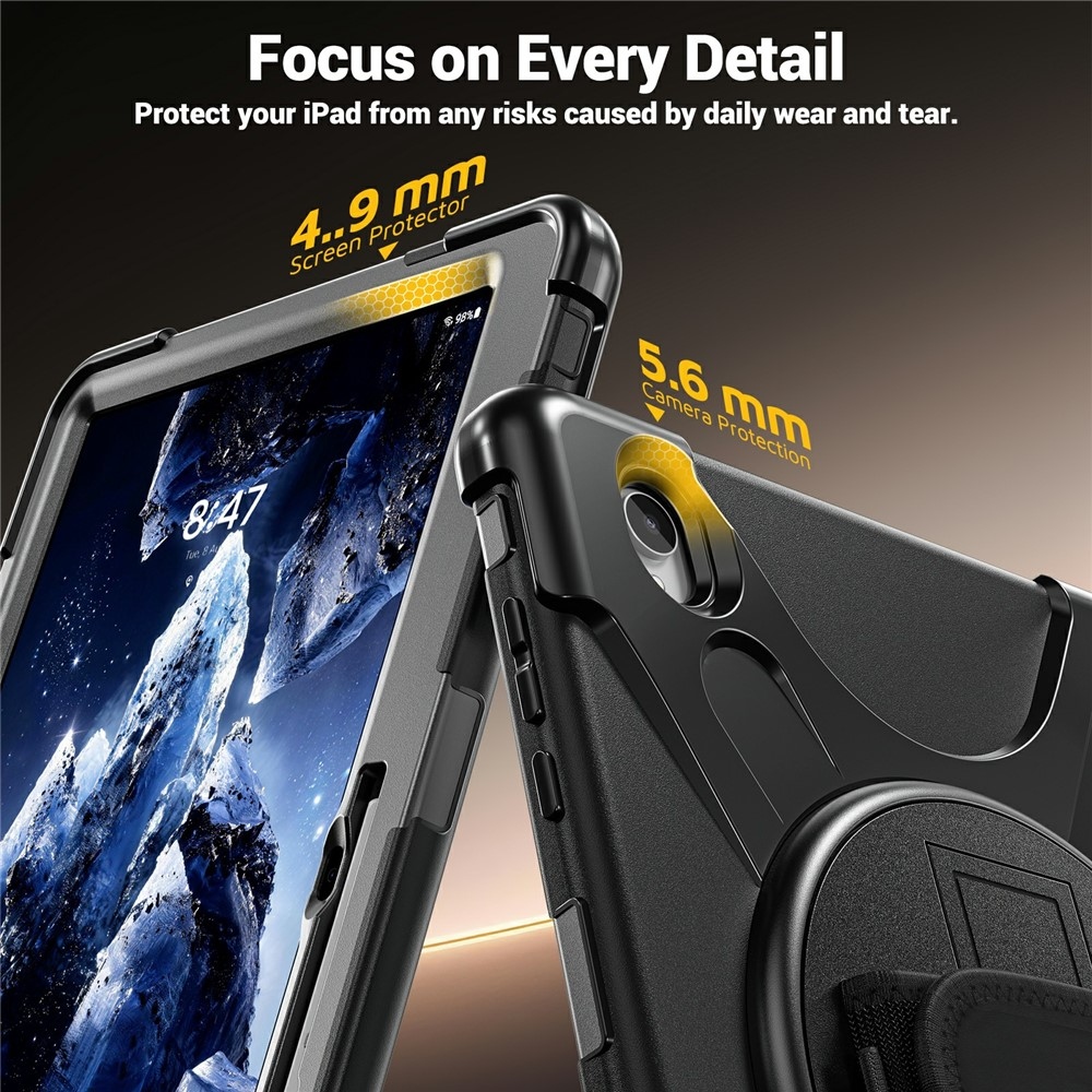 Strap strapabíró tok kézfogantyúval és vállpánttal a Samsung Galaxy Tab S12+ készülékhez – fekete