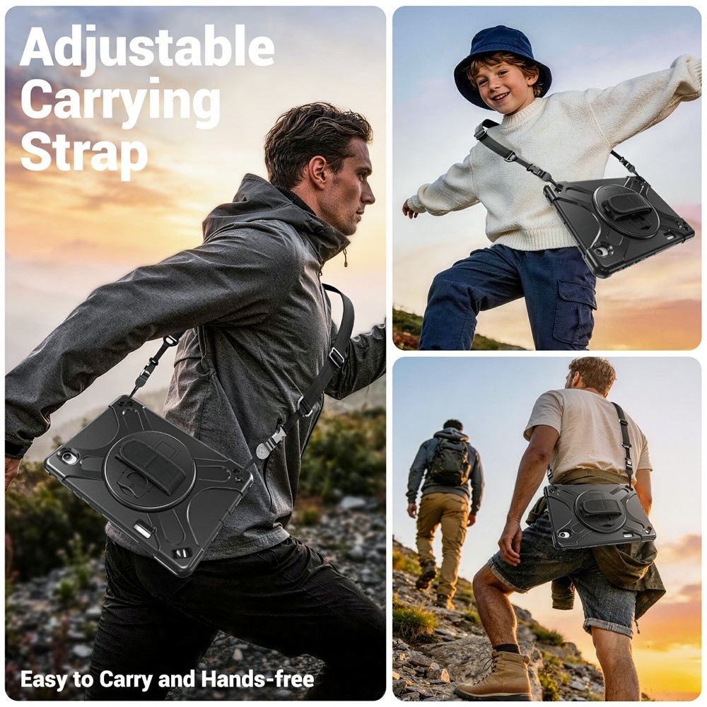 Strap strapabíró tok kézfogantyúval és vállpánttal a Samsung Galaxy Tab S12+ készülékhez – fekete